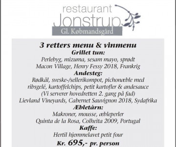 3 retters menu og vinmenu